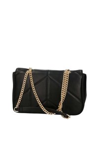 Borsa a tracolla in pelle ecopelle nera trapuntata con una catena dorata. Presenta una chiusura a patta e un motivo testurizzato con bordi lisci.
