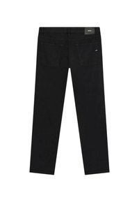 Jeans in denim nero con taglio dritto, dotati di etichetta in vita, due tasche posteriori e dettagli di cucitura sottili.