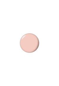 Vernice per unghie di forma circolare, texture liscia, finitura lucida, di un colore rosa chiaro e delicato, su uno sfondo bianco.