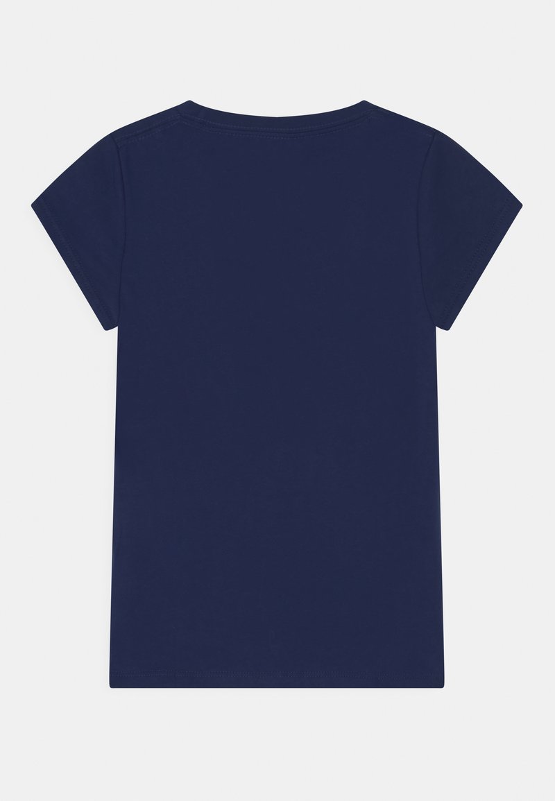T-shirt in cotone blu navy a maniche corte, collo rotondo, retro semplice, cucitura semplice lungo i bordi.