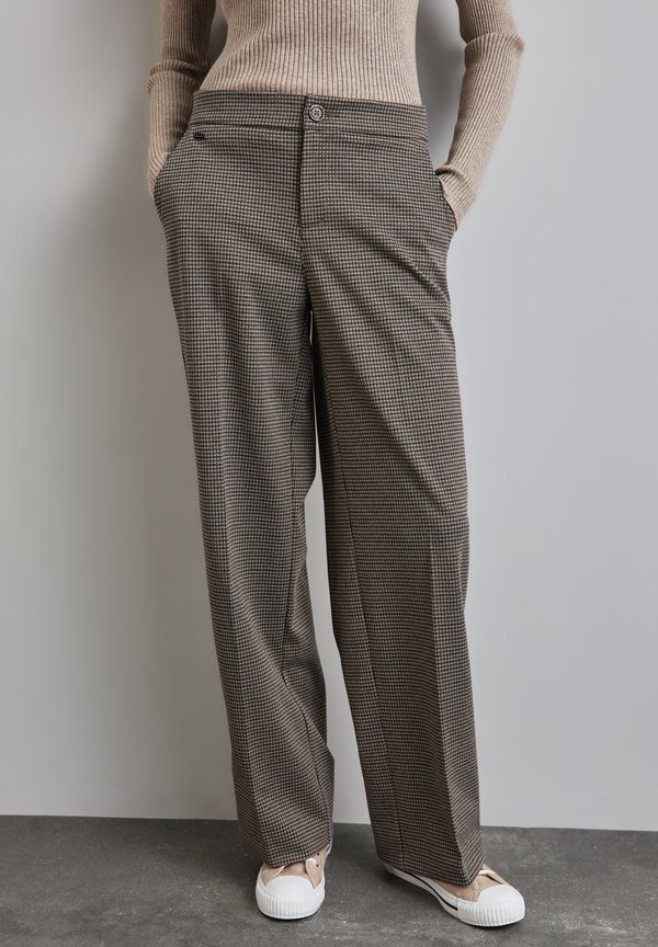 KARIERTE WIDE LEG - Stoffhose - beige