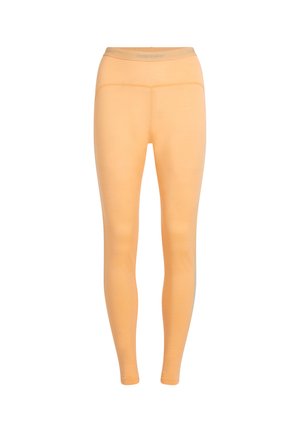 Leggings orange en matériau doux et extensible. Taille haute avec une marque subtile, texture lisse et design ajusté.