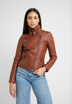 PRINCESS - Leather jacket - dark cognac