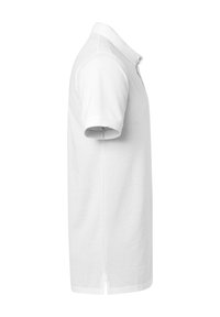 Hvid polo shirt, kortærmet, med krave, lavet af bomuldsstof. Lige snit med sideslidser, glat tekstur og uden synlige mønstre.