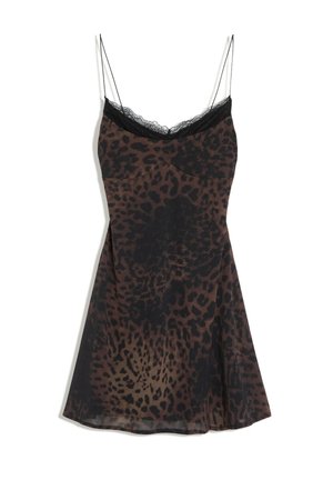 Bershka, MINI DRESS WITH LEOPARD-PRINT TULLE AND LACE - Robe de jour - dark brown