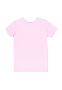 T-shirt a maniche corte in cotone rosa chiaro uniforme. Collo a girocollo con una texture liscia. Nessun motivo o dettaglio visibile.