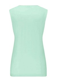 Muntgroene mouwloze top met een ronde halslijn, een gladde textuur en een getailleerde pasvorm, ontworpen zonder patronen of versieringen.
