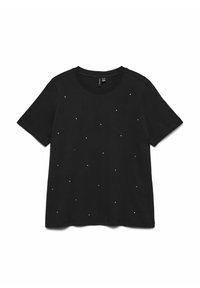 T-shirt in cotone nero con maniche corte, collo tondo e piccoli chiodi d'argento sparsi per dettagli sulla parte anteriore.