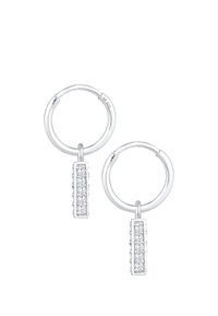 Ogrlice od srebra s privjeskom u obliku pravokutnika ukrašenim redom prozirnih dragulja. Dizajn je moderan i minimalistički.