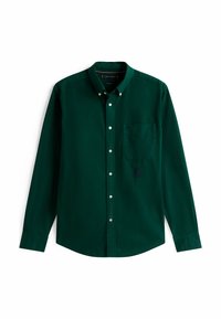 Donkergroene button-up shirt van katoen, met een pocket en geborduurd logo. Lange mouwen met knoopmanchetten. Klassieke kraagontwerp.