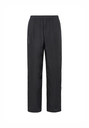 Schwarze wasserdichte Hose mit elastischem Bund, seitlichen Taschen, geradem Schnitt und minimalistischen Design. Enthält dezente Markenkennzeichnung am Bein.