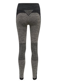 Tights i en dämpad grå och svart färgskala, med en texturerad midja och meshdetaljer vid vaderna, med en åtsittande design.