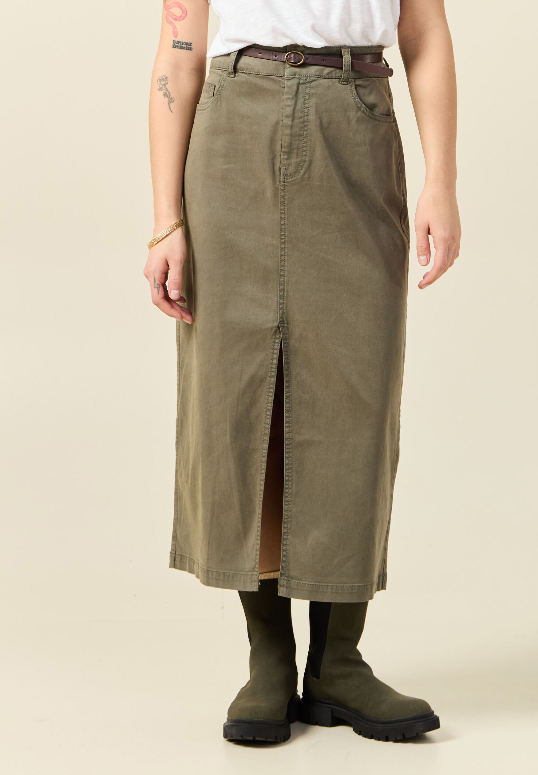 Bonobo Jupe Longue Vert Kaki Bonobo Jupe Femme Kaki Bonobo Jupe