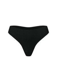 Culotte haute noire sans couture, au design simple, présentée sur fond blanc.