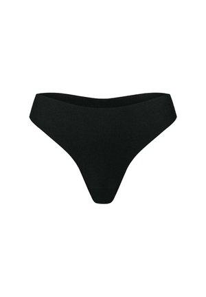 Culotte haute noire sans couture, au design simple, présentée sur fond blanc.