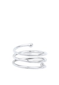 Sølv spiralring med tre koncentriske løkker, der har en glat, poleret finish og afrundede ender til et minimalistisk design.