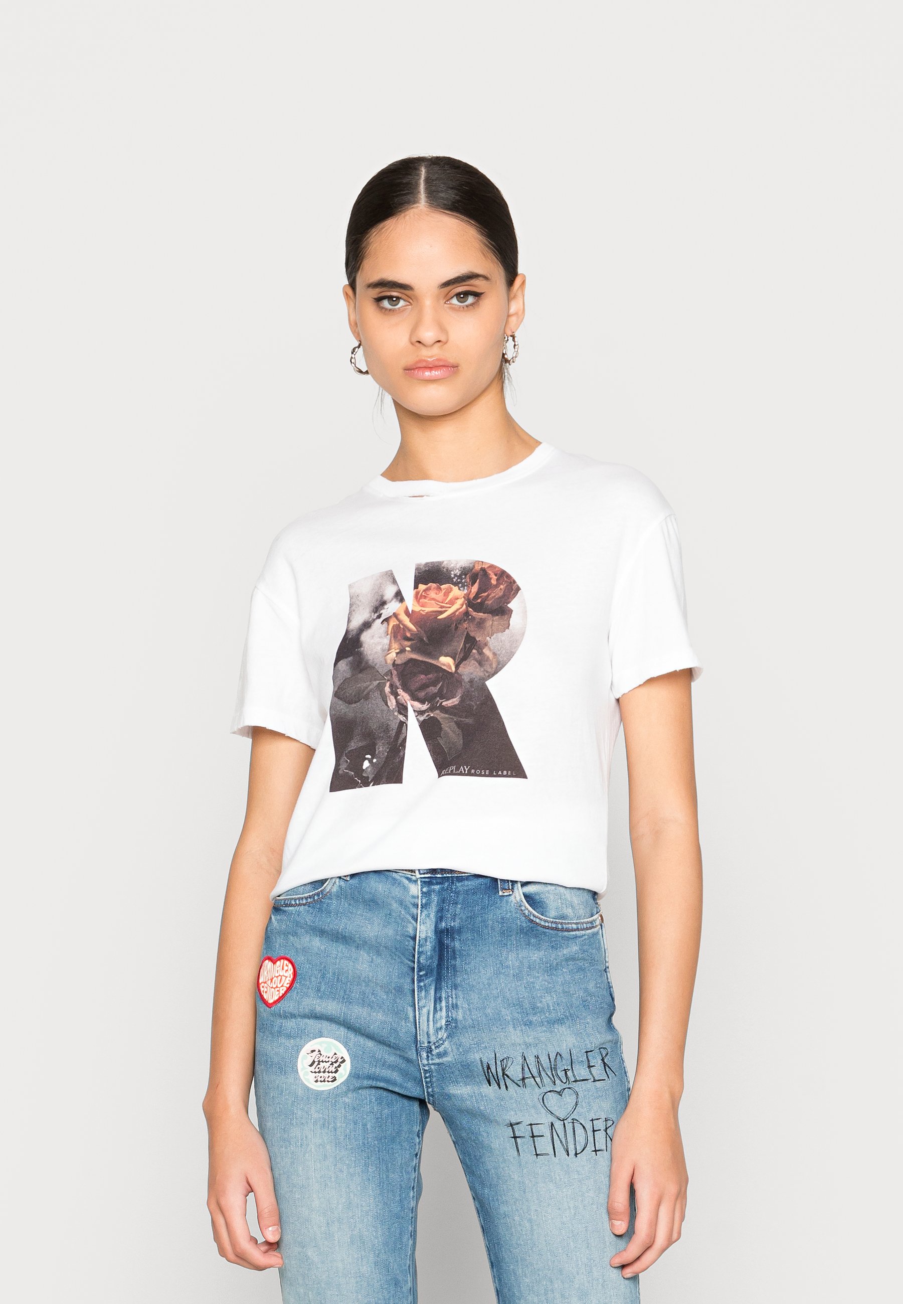 Replay Print T-shirt - optical white 