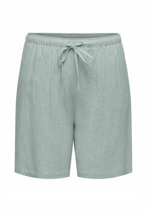 Lichtblauwe casual shorts met elastische tailleband en koord aan de voorkant, gemaakt van zachte gestructureerde stof.