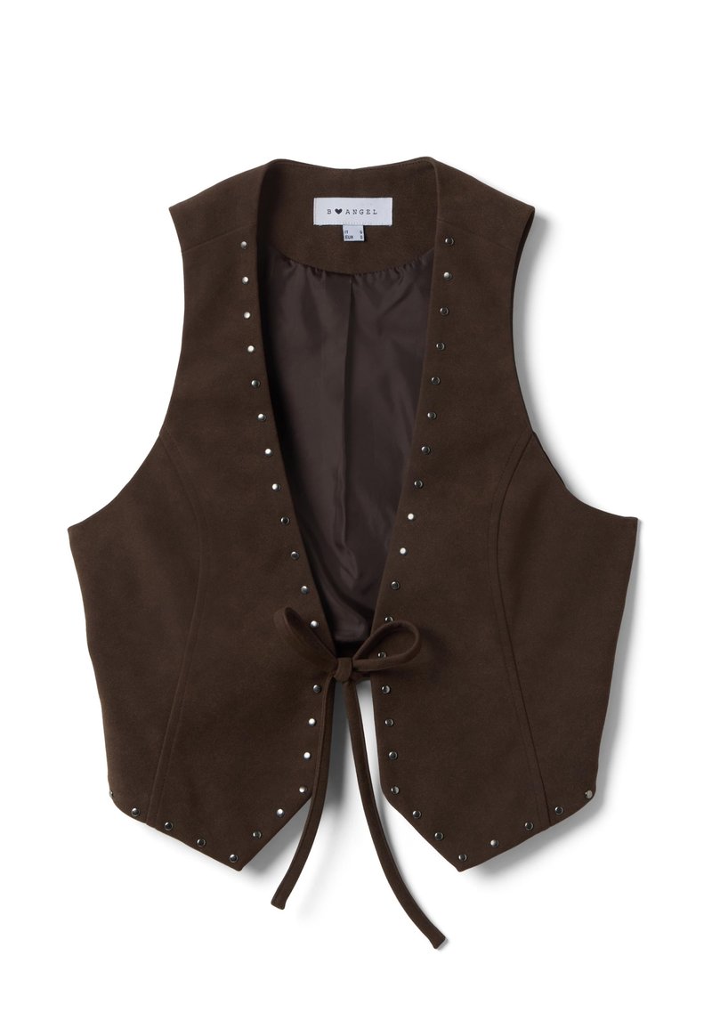 B.ANGEL BROWN STRING-CLOSURE VEST WITHOUT BUTTONS, REGULAR FIT ...