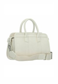 Borsa a mano bianca in pelle con due manici superiori e una tracolla removibile. Presenta pannelli cuciti e una finitura liscia e testurizzata.