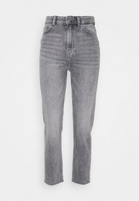 Jeans de tiro alto en gris, confeccionados en tejido de denim, con un corte recto, un ligero desgaste y un diseño clásico de cinco bolsillos.