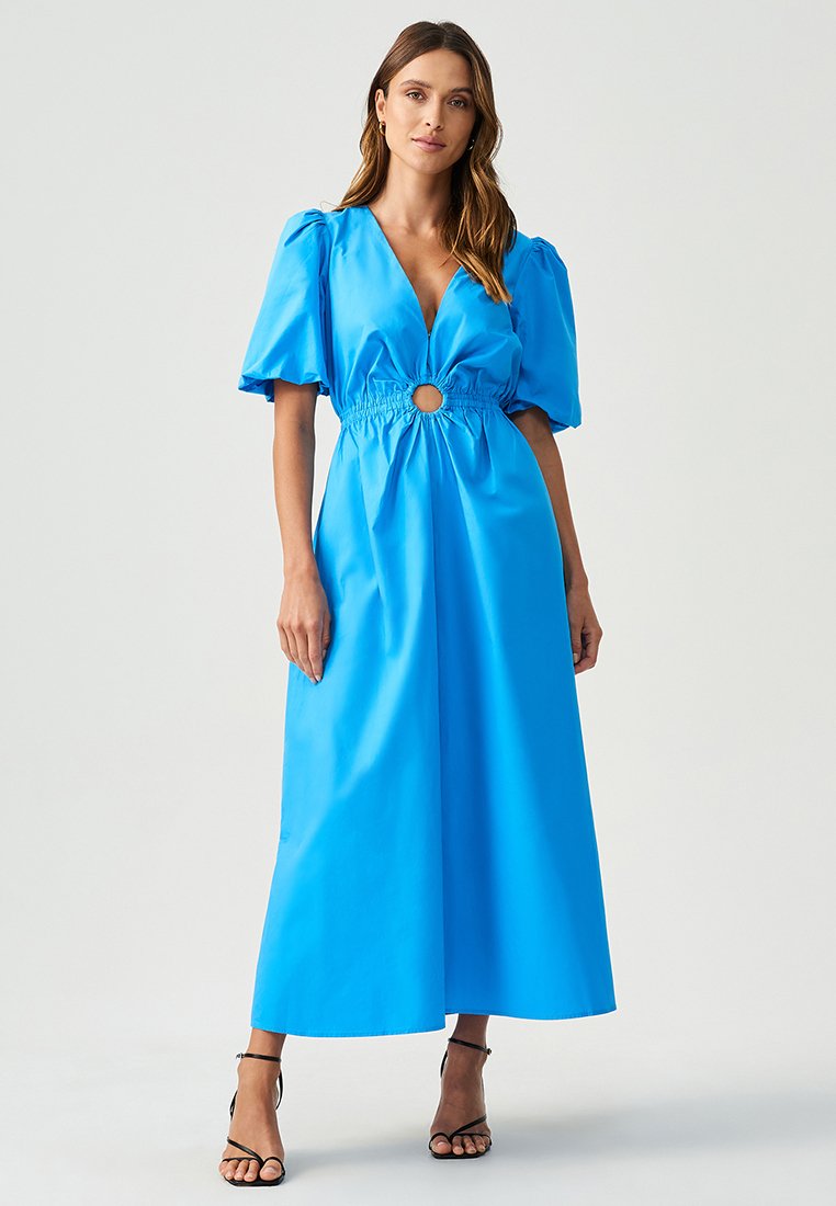 cobalt blue flowy dress Maison Tara Printed Chiffon Maxi Dress, 12 / Blue