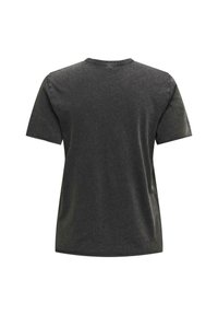 T-shirt gris foncé à manches courtes et col rond, vu de dos, avec une couleur unie légèrement délavée et un design simple.
