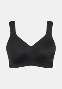Reggiseno wireless nero con coppe morbide, spalline larghe regolabili e design liscio e senza cuciture per un comfort quotidiano.
