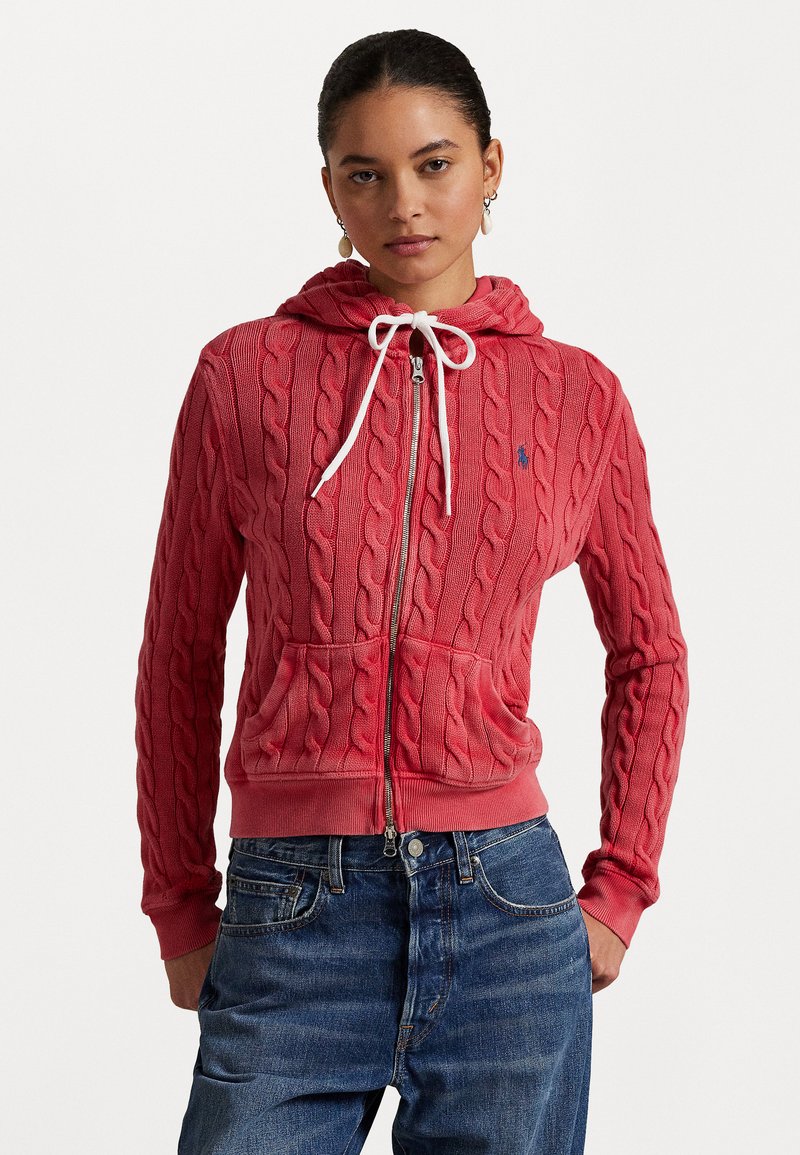 Polo Ralph Lauren CABLE KNIT COTTON FULL ZIP HOODIE - Ζακέτα - red sky