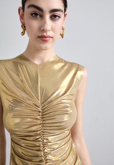 Norma Kamali V NECK SHIRRED FRONT DRESS TO KNEE - Džersio suknelė - gold