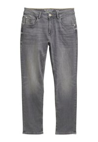 Heren grijze slim-fit jeans met voorste knoop en rits, vijf-pocket stijl, maat 32/32, merk Tom Tailor.