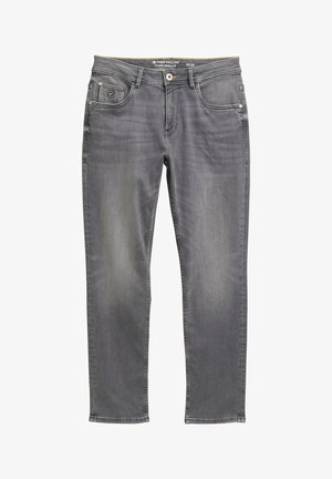 Pánske šedé džínsy slim-fit s predným gombíkom a zipsom, päť vreciek, veľkosť 32/32, značka Tom Tailor.