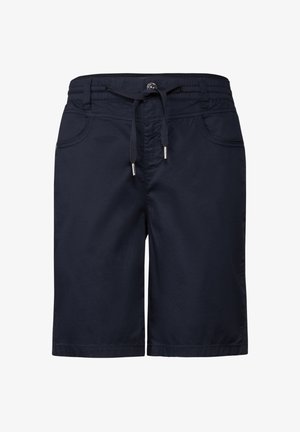 Marinblå shorts i lättviktsmaterial, med elastisk midja och dragsko, sidofickor och rak skärning.