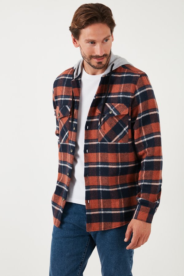 PLAID PATTERNED DOUBLE POCKET HOODED WINTER - Übergangsjacke - cinnamon