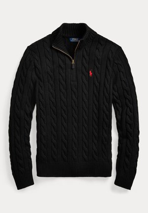 Polo Ralph Lauren, CABLE-KNIT COTTON QUARTER-ZIP SWEATER - Maglione - black
