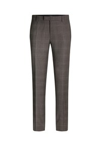 Grau karierte Hose mit maßgeschneiderter Passform, klassischem Design, glatter Textur und geradem Beinschnitt. Mit Gürtelschlaufen.