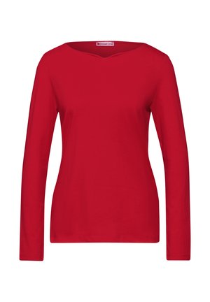 Röd långärmad topp i mjuk bomull. Har en V-ringad design med regular fit. Inga mönster eller detaljer synliga.