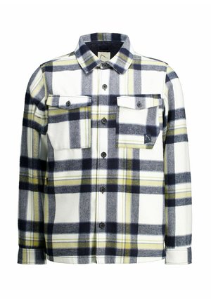 Pikad varrukadega nööbitav särk, millel on meresinine, valge ja kollane ruuduline muster, kahel rinnataskul ja kraega.