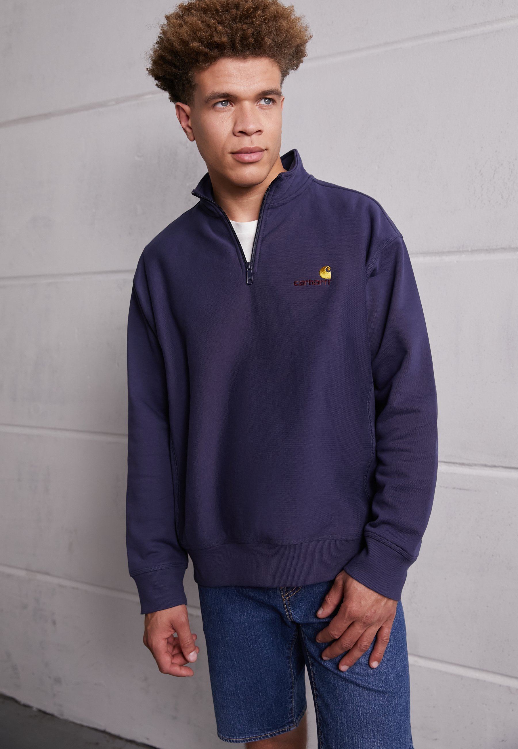 Carhartt WIP HALF ZIP AMERICAN SCRIPT - Sweatshirt - enzian/blau -  Zalando.de