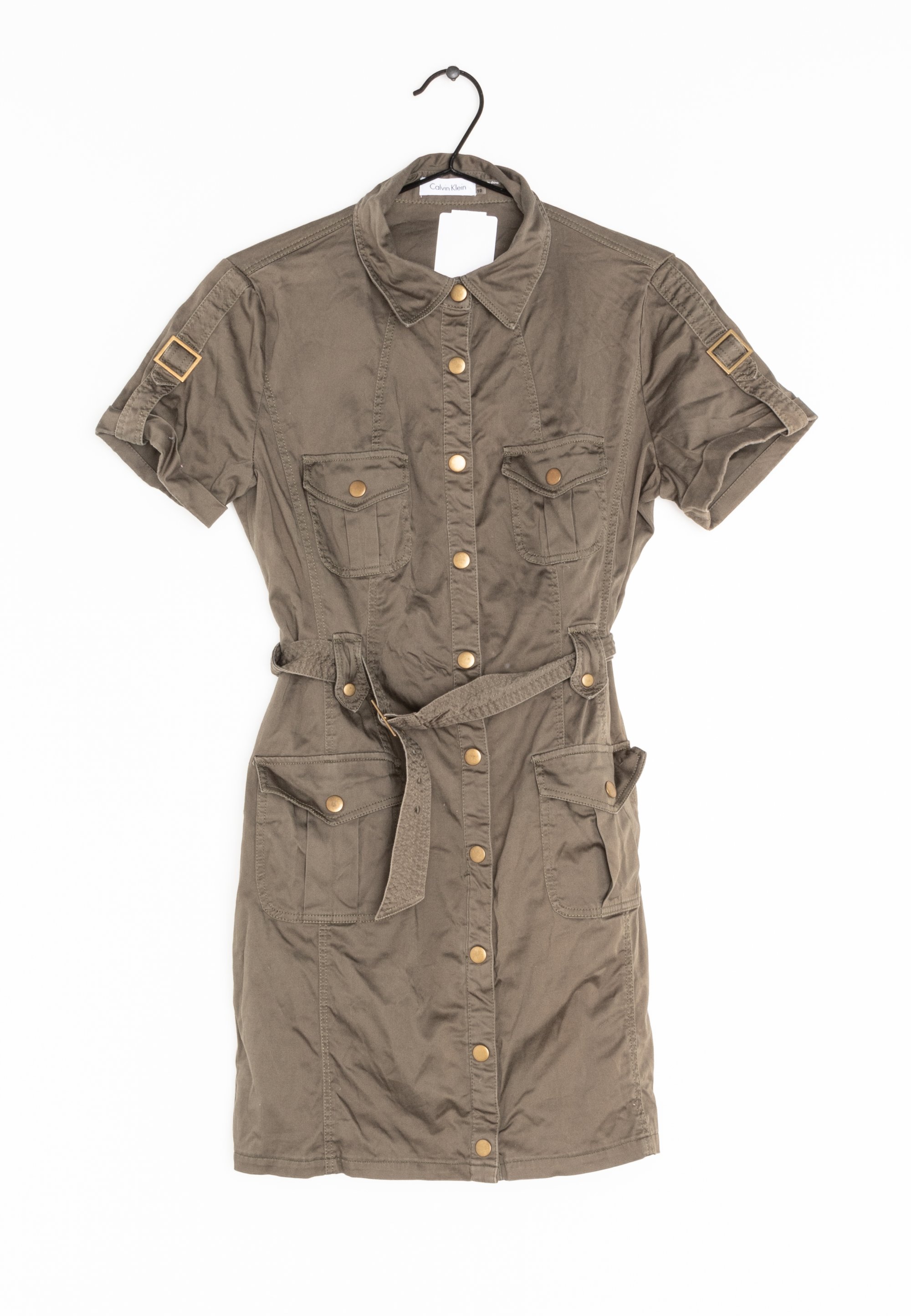 slim fit dress slacks Kelly Green Linen Blend Mini Dress -Shirt Dresses