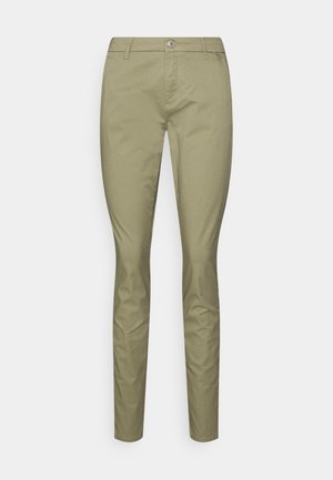 Slim fit herre bukser i lys olivengrøn med bæltestropper og knaplukning foran.