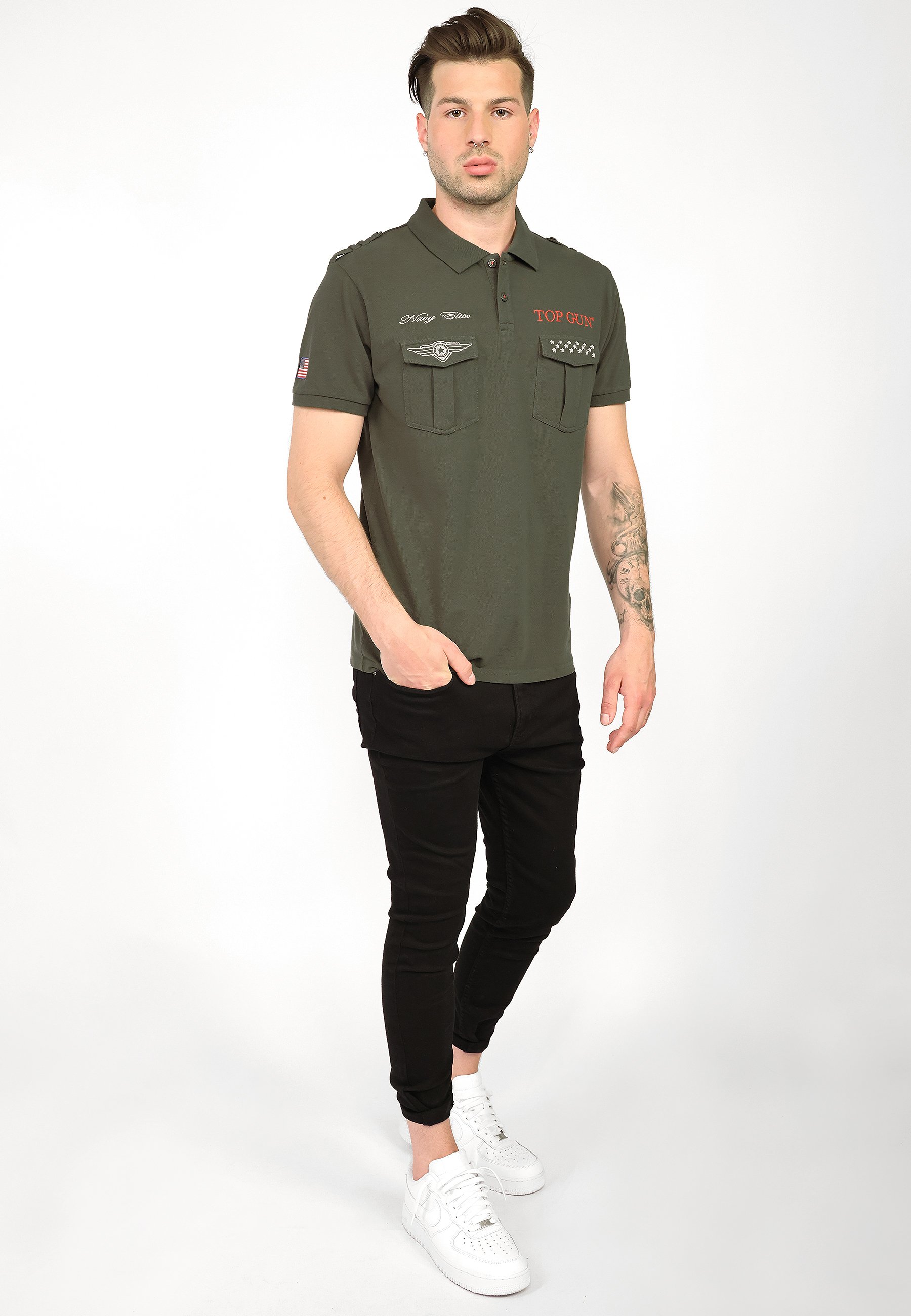 ⭐️とうべい⭐️ TOPGUNポロ オリーブ L TOP GUN Polo shirt - olive - Zalando
