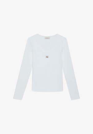 Calvin Klein Jeans, LS WOVEN LABEL 2X2 RIB SCOOP NEC - T-shirt à manches longues - bright white