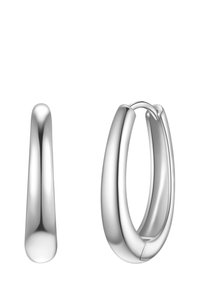 Boucles d'oreilles en argent en forme de créoles, lisses et arrondies, avec une finition polie. Elles sont dotées d'un fermoir sécurisé et d'un design légèrement courbé.