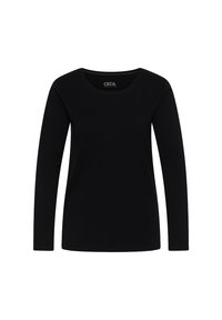 Zwart langslubben crew neck shirt met een rechte snit, weergegeven op een witte achtergrond, zonder zichtbare patronen of versieringen.