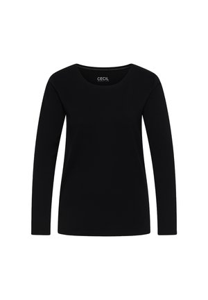 Zwart langslubben crew neck shirt met een rechte snit, weergegeven op een witte achtergrond, zonder zichtbare patronen of versieringen.