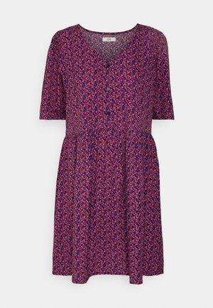 JDY, JDYLULU SHORT BUTTON DRESS  - Särkkleit - black aop ditsy flower blue/red