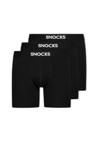 Zwarte boxershorts set van drie, gemaakt van zachte stof. Heeft een elastische tailleband met het "SNOCKS"-logo in het wit. Soepele textuur en aansluitend ontwerp.