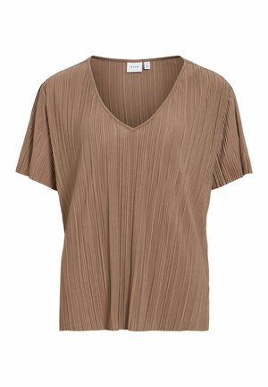 VILA, SHORT SLEEVED TOP VIPLIS V-NECK - Blouse - fossil