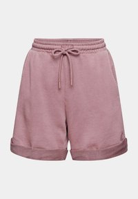 Shorts en coton violet clair avec taille élastique, cordon de serrage, poches latérales et revers roulés, présentés sur un fond uni.